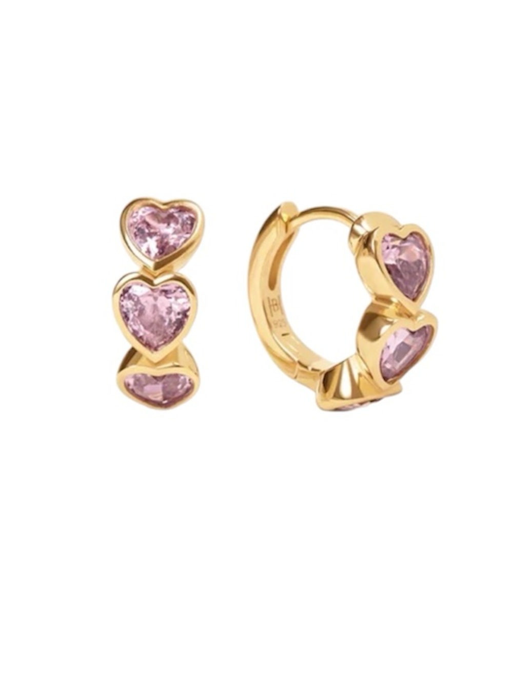 Hillberg & Berk Sterling Silver Gold Plated Adore Bezel Hoop Earrings. Pink CZ